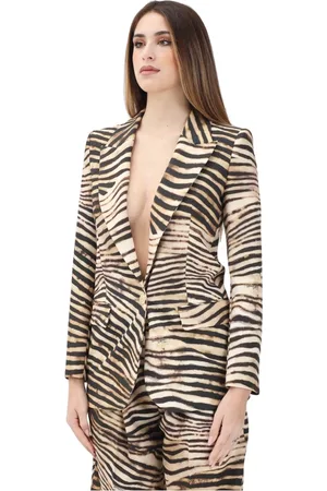 Roberto Cavalli Kurtki, Kobieta, Wielobarwność, M, Beżowa kurtka z nadrukiem zwierzęcym