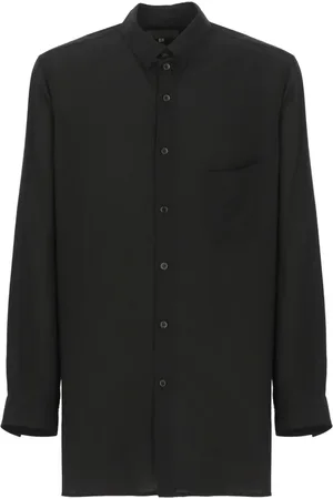 YOHJI YAMAMOTO Koszule, Mężczyzna, Czarny, L, Czarna Koszula z Celulozy dla Mężczyzn