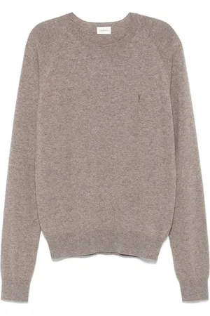 Saint Laurent Swetry, Mężczyzna, brązowy, S, Kaszmir, Brązowy Sweter z Kaszmiru z Okrągłym Dekoltem