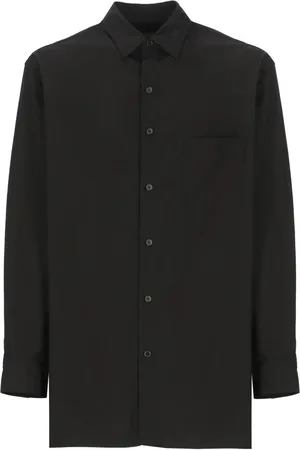 YOHJI YAMAMOTO Koszule, Mężczyzna, Czarny, S, Czarna Bawełniana Koszula Dekolt Okrągły Długie Rękawy