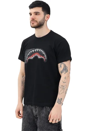Sprayground Koszulki, Mężczyzna, Czarny, L, T-shirt z nadrukiem rekina streetwear