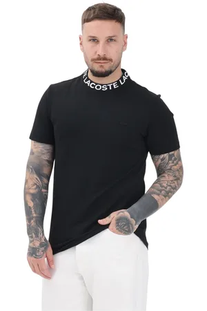 Lacoste Koszulki, Mężczyzna, Czarny, M, Czarna koszulka z nadrukiem Jacquard