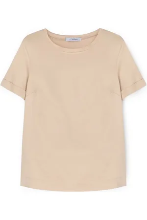 Motivi Koszulki, Kobieta, Beżowy, XS, Podstawowy T-shirt z satyny