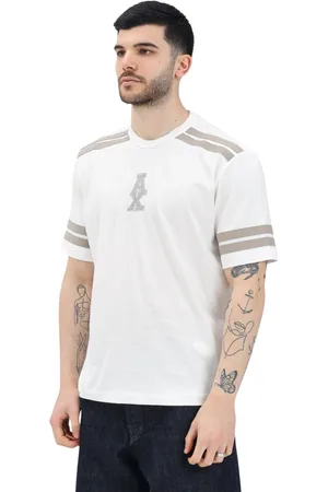 Armani Exchange Koszulki, Mężczyzna, Biały, 2XL, Beżowy T-shirt z sportowymi detaliami