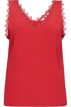 Co`Couture Koszulki, Kobieta, Czerwony, XS, Czerwony Koronkowy Top Singlet
