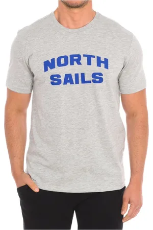 North Sails Koszulki, Mężczyzna, Szary, 2XL, Bawełna, T-shirt z Krótkim Rękawem i Wykończeniem w Prążki