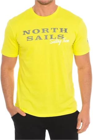 North Sails Koszulki, Mężczyzna, Żółty, XL, Bawełna, T-shirt z Krótkim Rękawem i Wykończeniem w Prążki