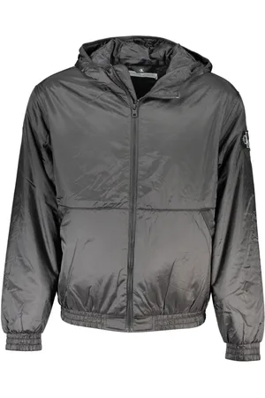 Calvin Klein Kurtki, Mężczyzna, Czarny, 2XL, Czarna kurtka z kapturem i kontrastowymi detalami