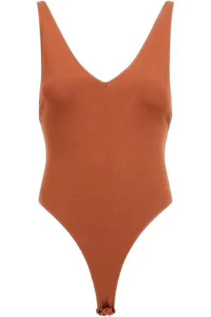 Roberto Cavalli Koszulki, Kobieta, brązowy, XS, Dzianinowy Body z dekoltem w serek