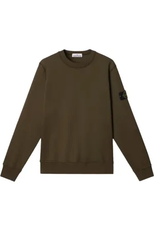 Stone Island Bluzy, Mężczyzna, Zielony, XL, Militarny Zielony Bluza z Okrągłym Dekoltem Bawełniana