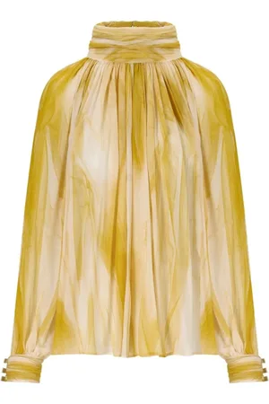 Elisabetta Franchi Bluzki, Kobieta, Żółty, M, Tiul, Bluzka w falisty wzór masła curry