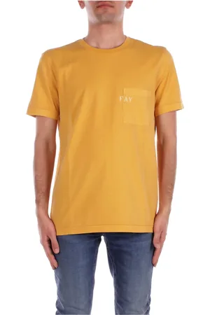 FAY Koszulki, Mężczyzna, Żółty, M, Bawełna, Ciemnożółty T-shirt z kieszenią na przodzie