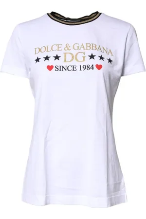 Dolce & Gabbana Koszulki, Kobieta, Biały, S, Biała Bawełniana Koszulka z Logo