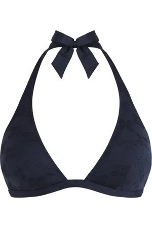 Vilebrequin Stroje kąpielowe, Kobieta, Niebieski, XS, Jacquard Turtle Monogram Biustonosz do bikini z zamkiem na szyi dla kobiet