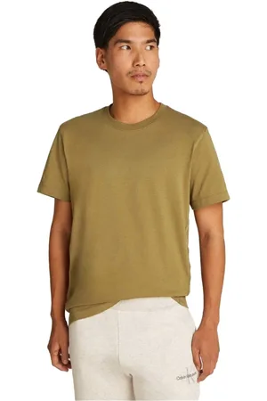 Calvin Klein Koszulki, Mężczyzna, Zielony, 2XL, Zielony T-shirt z Bawełny z Okrągłym Dekoltem