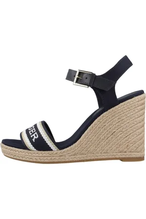 Tommy Hilfiger Buty, Kobieta, Niebieski, 39 EU, Wysokie sandały na koturnie z tkanymi paskami