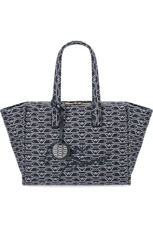 Emporio Armani Torebki, Kobieta, Niebieski, ONE SIZE, Niebiesko-Beżowa Monogramowa Torba