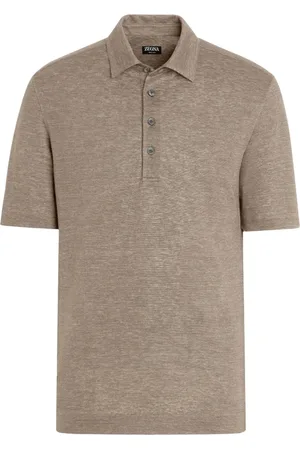 Ermenegildo Zegna Koszulki, Mężczyzna, Beżowy, XL, Lnuana koszulka polo z 3 guzikami