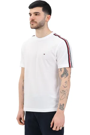 Tommy Hilfiger Koszulki, Mężczyzna, Biały, L, Biały T-shirt w paski krótki rękaw