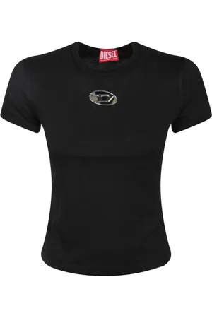 Diesel Koszulki, Kobieta, Czarny, M, Ikoniczny Metalowy Szczegół Bawełniany T-shirt