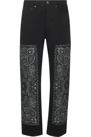 AMIRI Jeansy, Mężczyzna, Czarny, W34, Czarne Jeansyy Straight Leg z Panelami Bandany