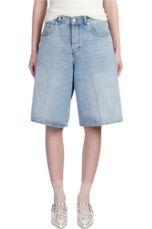 haikure Szorty, Kobieta, Niebieski, W28, Denim, Denimowe szorty Bermuda z szerokimi nogawkami do kolan