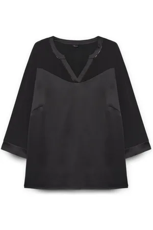 Fiorella rubino Bluzki, Kobieta, Czarny, XS, Bawełna, T-shirt z materiałów bi z dekoltem w serek