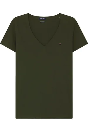 Eden Park Koszulki, Kobieta, Zielony, L, Bawełna, T-shirt z dekoltem w serek - Zielony