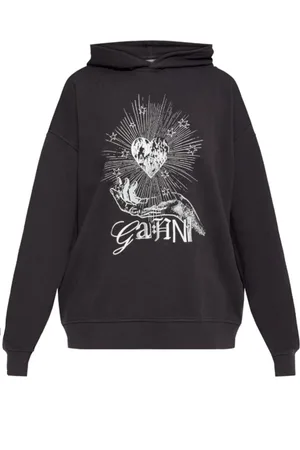 Ganni Bluzy, Kobieta, Czarny, S, Czarny Bawełniany Sweter z Grafiką