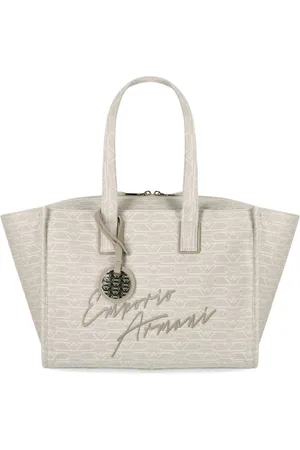 Emporio Armani Torebki, Kobieta, Beżowy, ONE SIZE, Bawełna, Monogram Naturalna Torba na zakupy