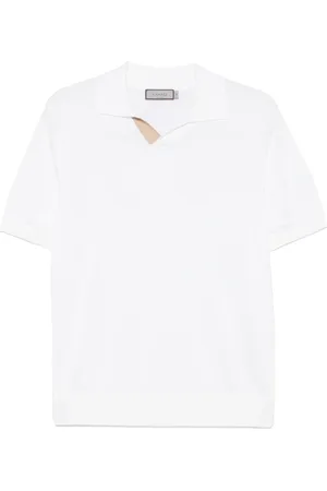 CANALI Koszulki, Mężczyzna, Biały, XL, Polo z mieszanki bawełny z detalami skóry