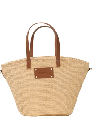 4GIVENESS Torebki, Kobieta, Beżowy, ONE SIZE, Poliester, Beżowa torba Shopper z brązowymi uchwytami