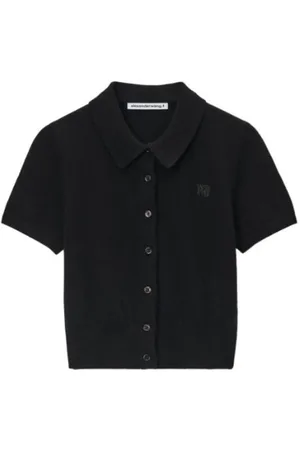 Alexander Wang Swetry, Kobieta, Czarny, M, Kardigan Polo z Haftem Logo Czarny