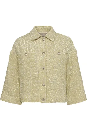 Mos Mosh Kurtki, Kobieta, Beżowy, 2XL, Bawełna, Kurtka Bouclé z Złotymi Guzikami