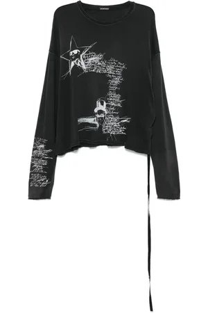 ANN DEMEULEMEESTER Koszulki, Mężczyzna, Czarny, M, Czarna Koszulka z Okrągłym Dekoltem i Długim Rękawem