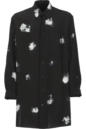 YOHJI YAMAMOTO Koszule, Mężczyzna, Czarny, L, Czarna jedwabna koszula z kołnierzem