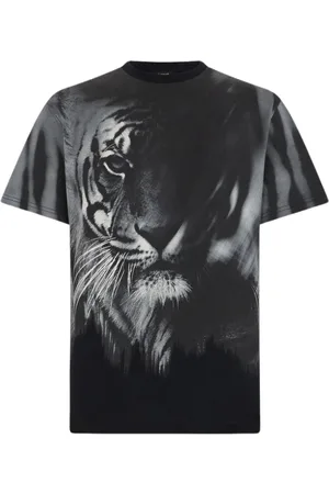 Roberto Cavalli Koszulki, Mężczyzna, Czarny, M, T-shirt z nadrukiem tygrysa