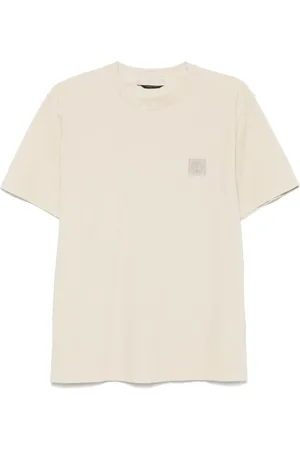 Stone Island Koszulki, Mężczyzna, Beżowy, XL, Beżowy T-shirt z okrągłym dekoltem i naszywką