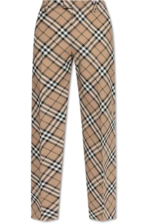 Burberry Spodnie, Mężczyzna, Beżowy, S, Wełna, Spodnie ze wzorem w kratę