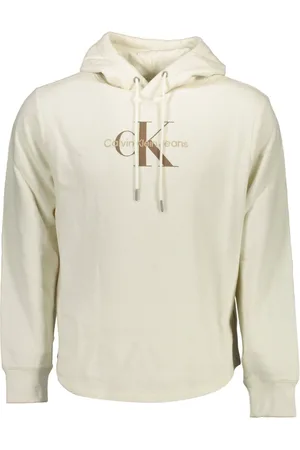 Calvin Klein Bluzy, Mężczyzna, Biały, XL, Bluza z Kapturem Biała Haftowany Nadruk