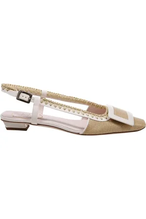 Roger Vivier Buty, Kobieta, Beżowy, 36 1/2 EU, Pleciona Sandałki na Obcasie w Jasnym Kremie