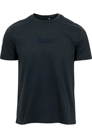 HERNO Koszulki, Mężczyzna, Niebieski, 2XL, Bawełna, Niebieski Bawełna Koszulka z Okrągłym Dekoltem
