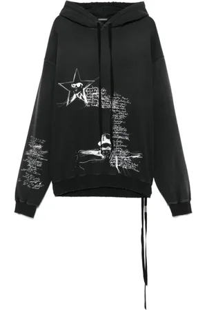 ANN DEMEULEMEESTER Bluzy, Mężczyzna, Czarny, S, Czarna Bluza z Kapturem Wzór Szkic