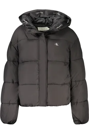 Calvin Klein Kurtki, Kobieta, Czarny, L, Czarna kurtka z kapturem i logo