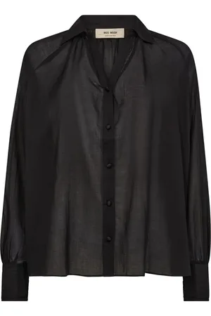 Mos Mosh Bluzki, Kobieta, Czarny, XL, Bawełna, Czarna Koszula Voile z Rękawami Smock