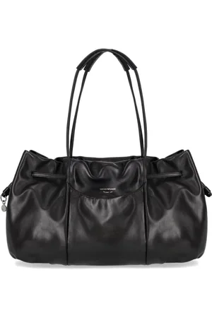 Emporio Armani Torebki, Kobieta, Czarny, ONE SIZE, Bawełna, Czarna skórzana torba na ramię z kieszenią z przodu