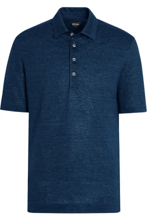 Ermenegildo Zegna Koszulki, Mężczyzna, Niebieski, XL, Lnuana koszula polo 3 guziki Włochy