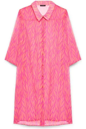 Fiorella rubino Bluzki, Kobieta, Różowy, 3XL, Poliester, Koftanowa koszula z nadrukiem Georgette