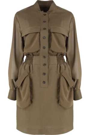 Pinko Sukienki, Kobieta, Zielony, M, Casual Shirtdress z kieszeniami i elastycznym pasem