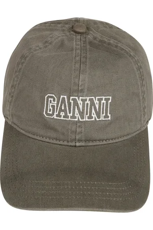 Ganni Akcesoria, Kobieta, Zielony, ONE SIZE, Bawełna, Czapka z daszkiem